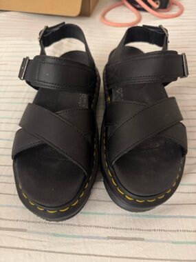 Dr Martens AirWair Leather Sandals with Yellow Stitching